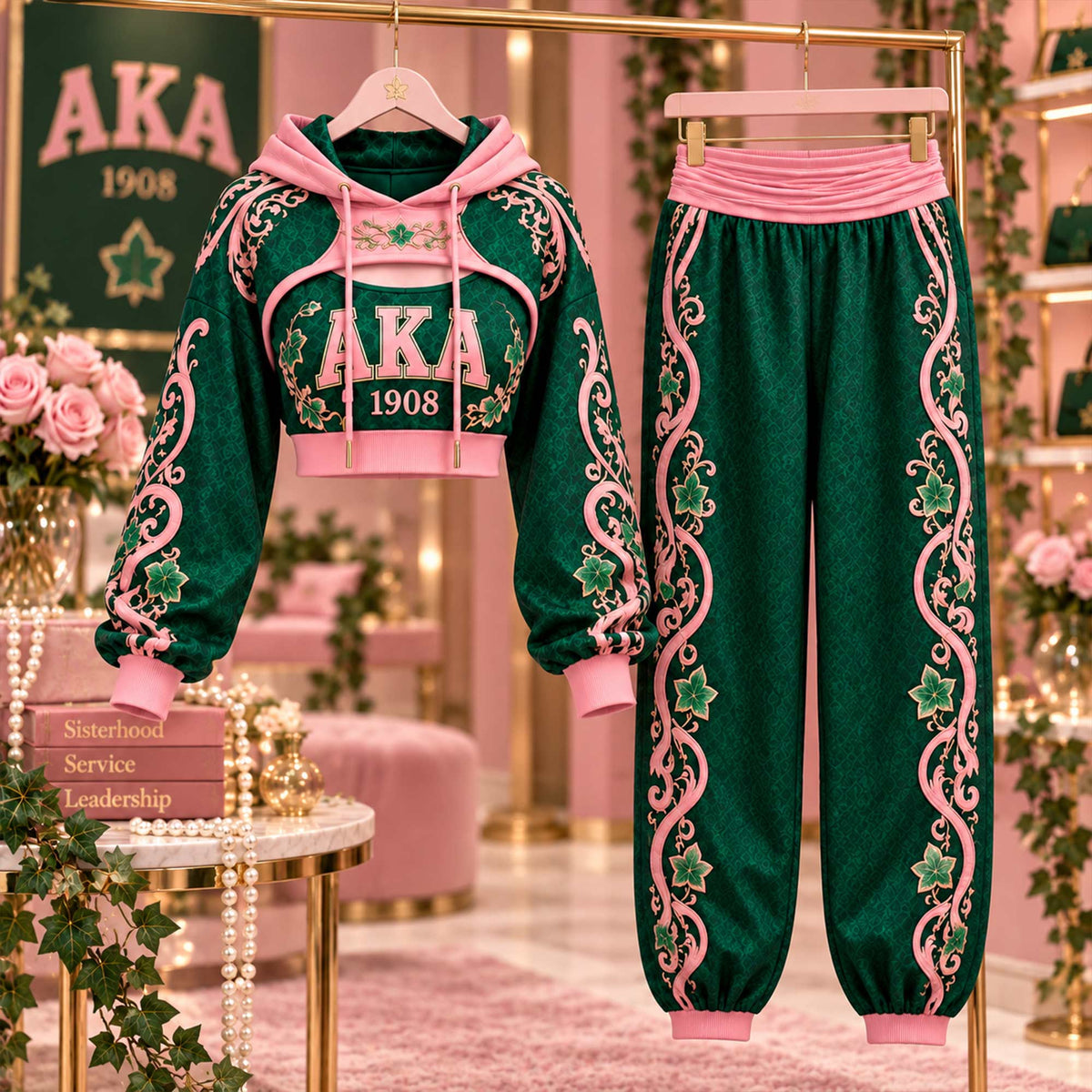 Premium Women's Baroque Cropped Hoodie & Balloon Jogger Pants Set HCT APT AKA 2710268
