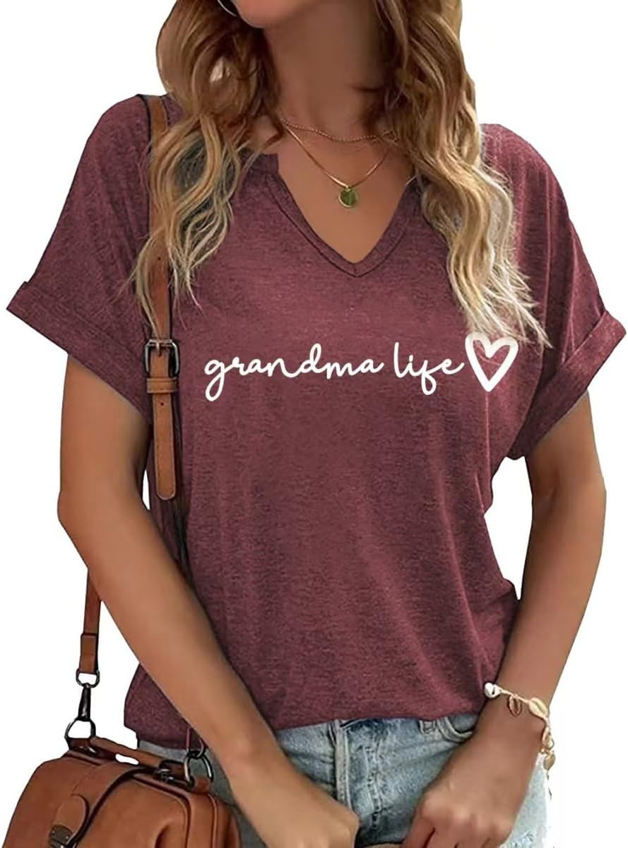 Mama V Neck Shirt Women Funny Mom Life T-Shirt Mother's Day Short Sleeve Graphic Tees Mama Gift Casual Tops Blouse Mother Shirt