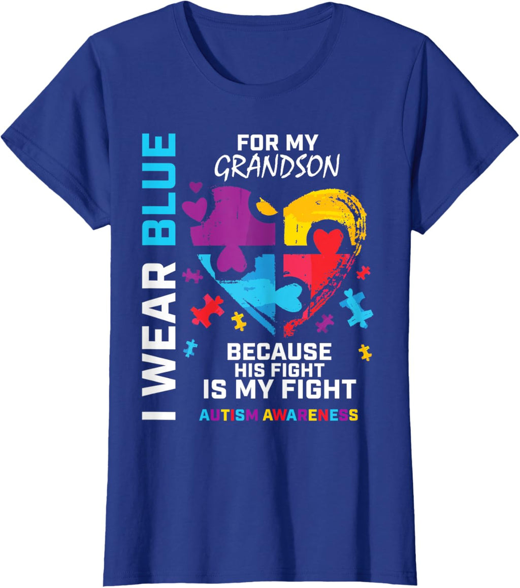 Grandma Grandpa I Wear Blue For My Grandson Autism Awareness