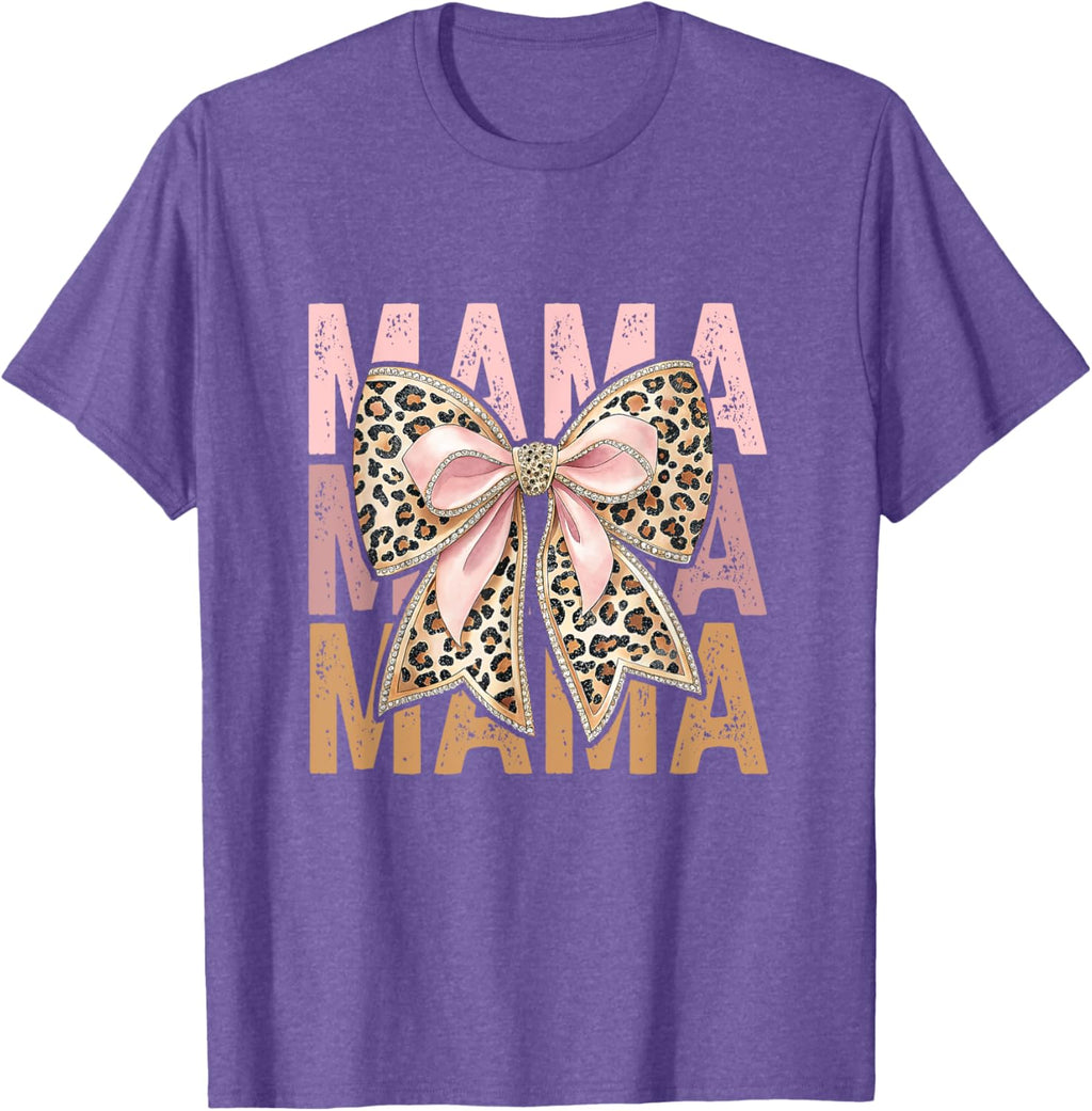 Retro Leopard Mama,Cute Mom Retro Coquette Bow Mother's Day
