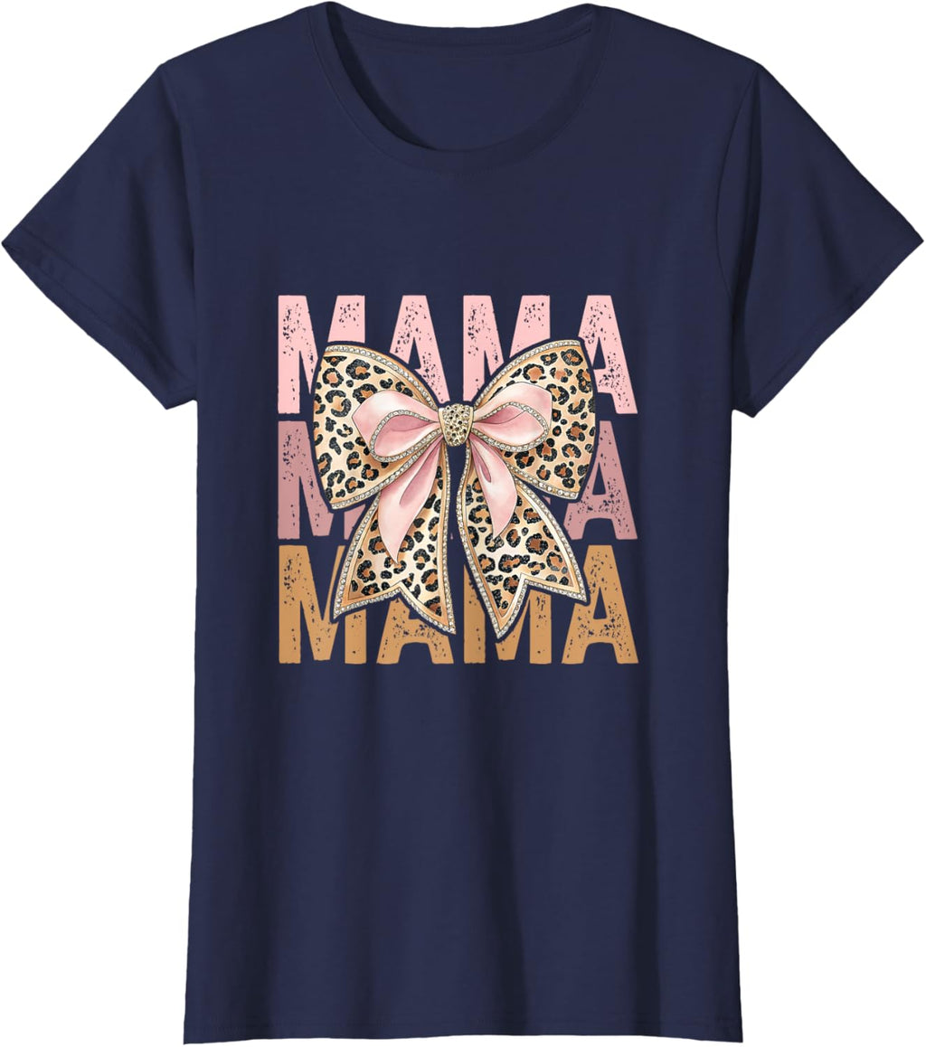 Retro Leopard Mama,Cute Mom Retro Coquette Bow Mother's Day