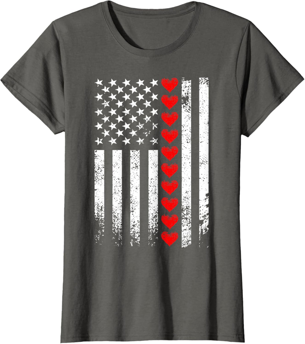 Vintage Valentines Day American Flag Hearts Mens Boys Kids