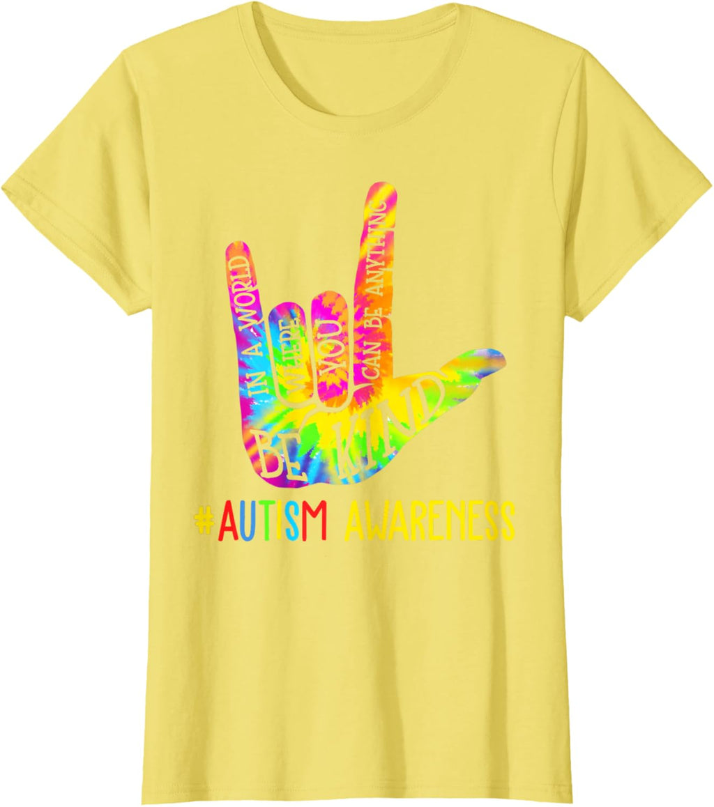 Be Kind ASL Love Sign Language Hand Autism Awareness Tie Dye