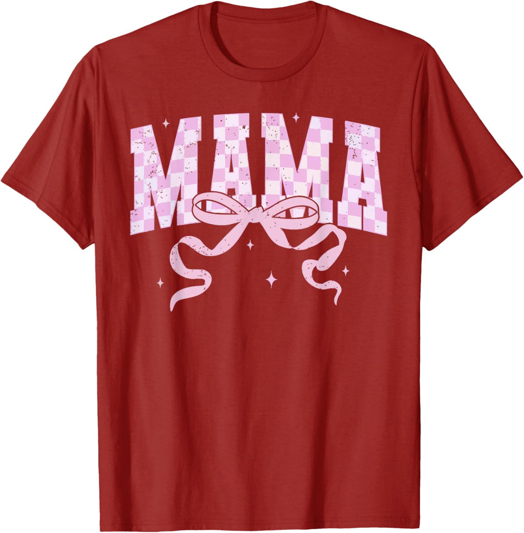 Retro Checkered Mama Coquette Mother's Day Pink Bow