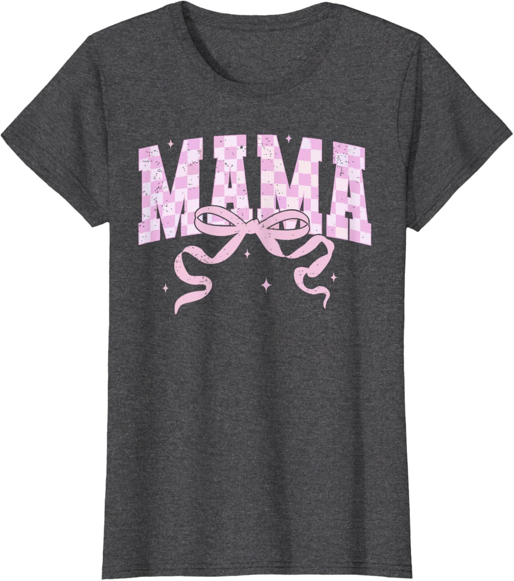 Retro Checkered Mama Coquette Mother's Day Pink Bow