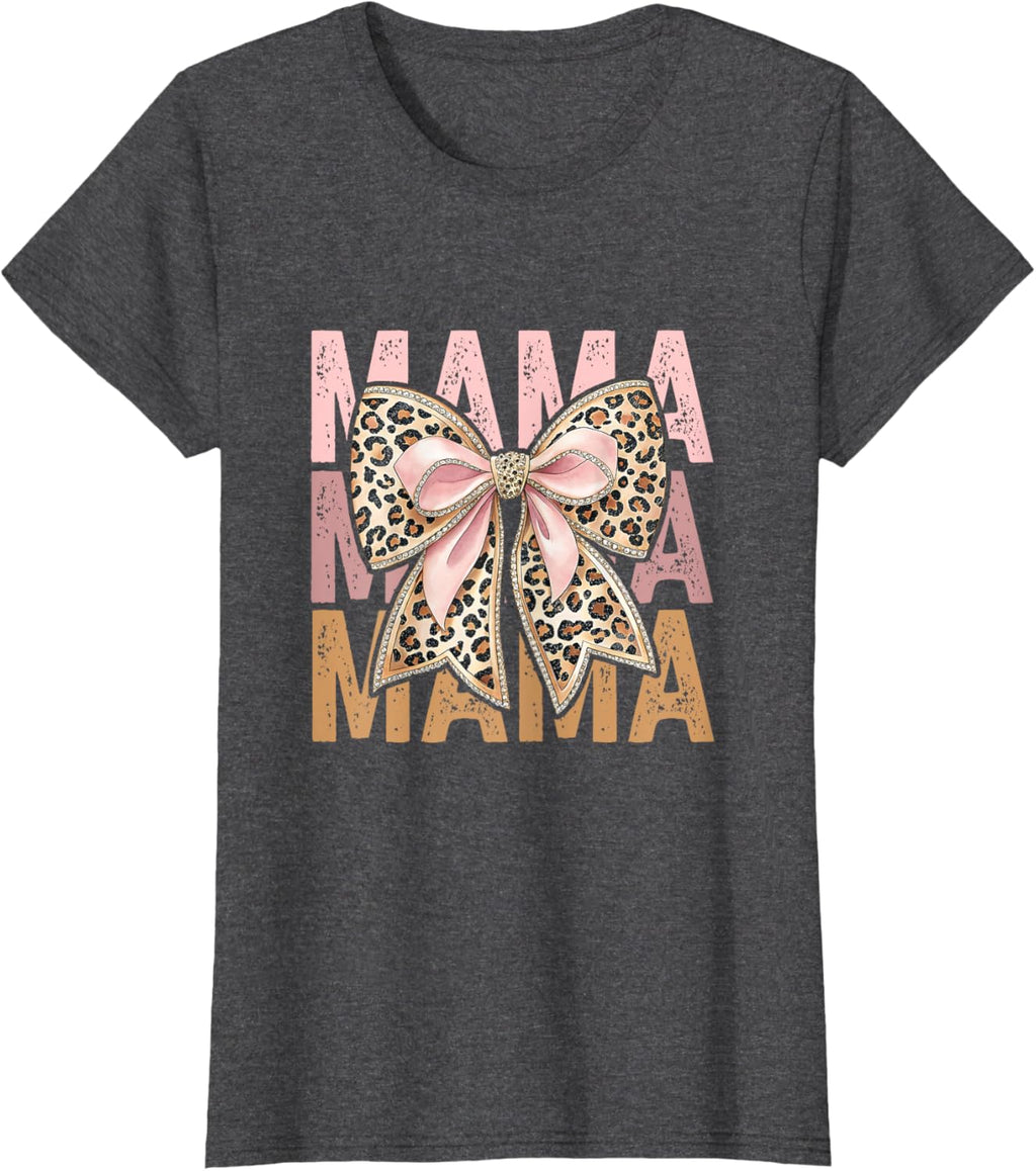 Retro Leopard Mama,Cute Mom Retro Coquette Bow Mother's Day