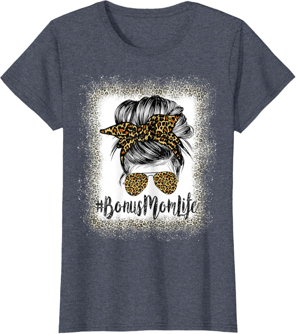 Bonus Mom Life Hair Bandana Glasses Leopard Mother's Day T