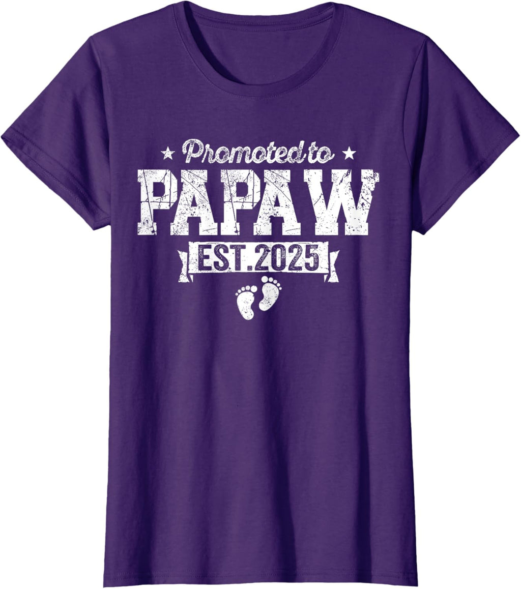 Retro Promoted To Papaw 2025 New Papaw First Father's Day T-Shirt, Small, Black